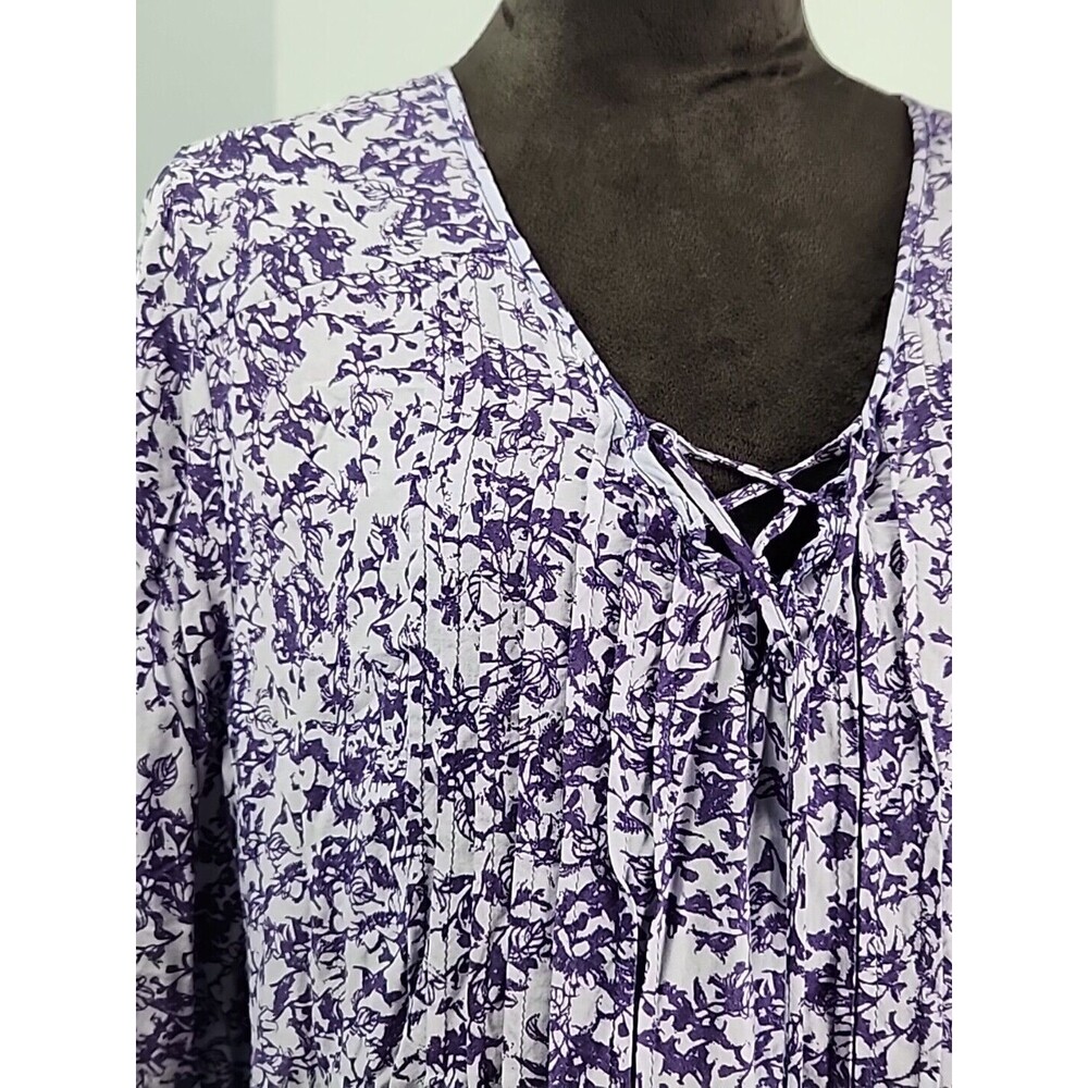 Knox Rose Size x1 Blue Floral V-Neck Ruffled Boho Top Shirt Peasant Blouse Tie - Picture 7 of 15